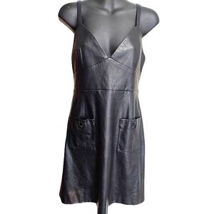 PEOLEO | Black Leather Look Mini Dress with Pockets | Size Medium